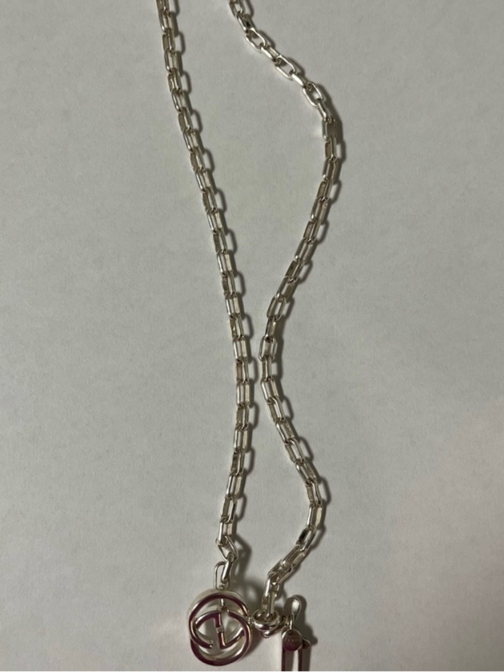 Gucci Silver Double Link Necklace with Interlocking GG Charm